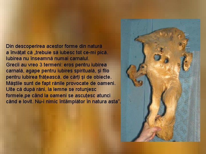 Din descoperirea acestor forme din natură a învăţat că „trebuie să iubesc tot ce-mi