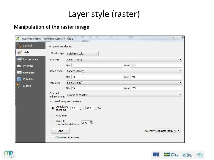 Layer style (raster) Manipulation of the raster image 