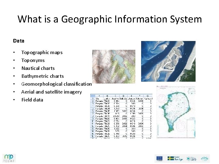What is a Geographic Information System Data • • Topographic maps Toponyms Nautical charts