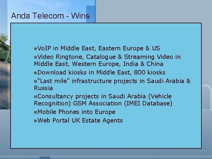 Anda Telecom - Wins n. Vo. IP in Middle East, Eastern Europe & US