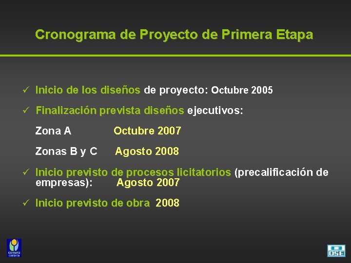 Cronograma de Proyecto de Primera Etapa ü Inicio de los diseños de proyecto: Octubre