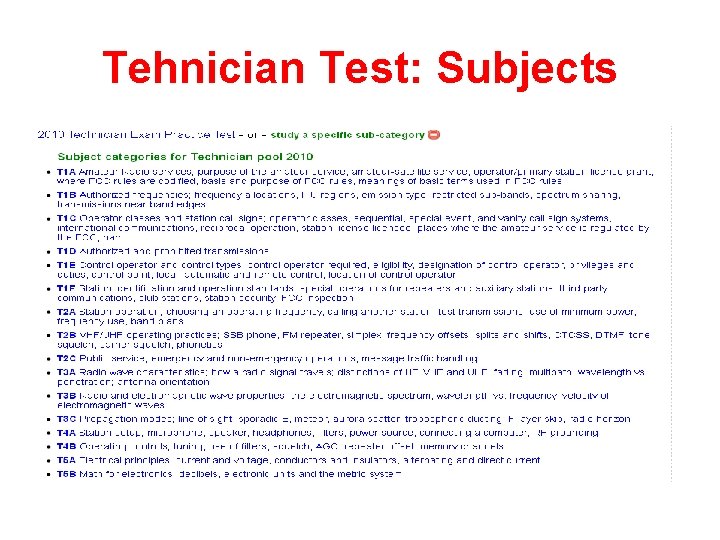 Tehnician Test: Subjects Tehnician Test: Subjects