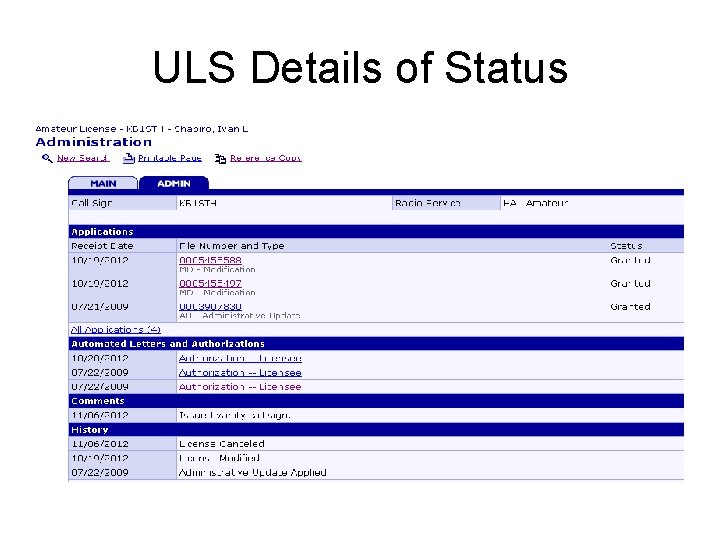 ULS Details of Status 