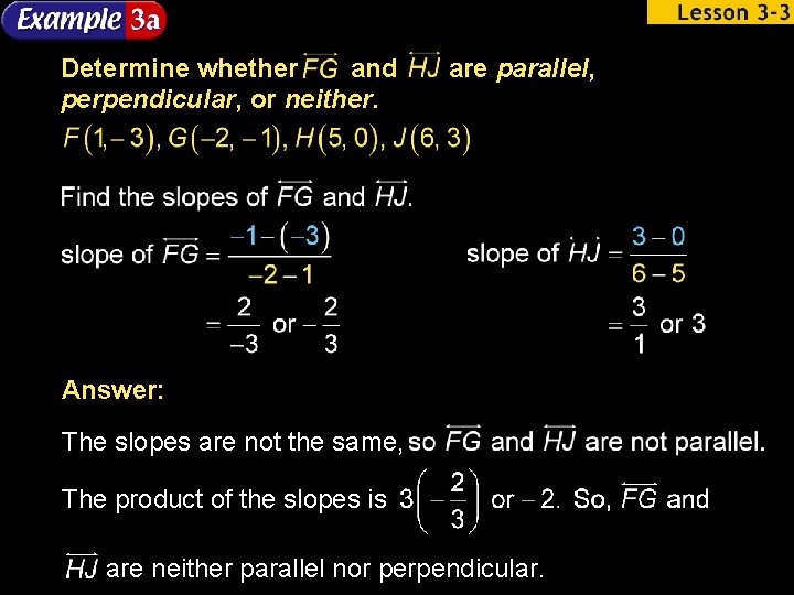 Determine whether and perpendicular, or neither. are parallel, Answer: The slopes are not the