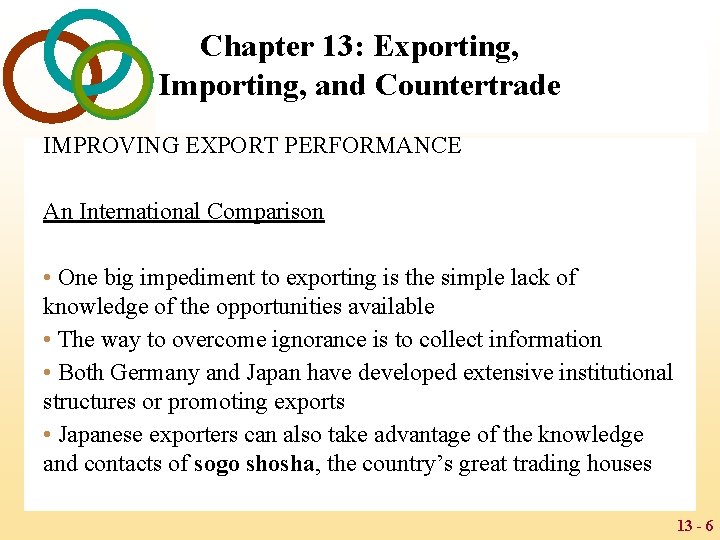 Chapter 13: Exporting, Importing, and Countertrade IMPROVING EXPORT PERFORMANCE An International Comparison • One