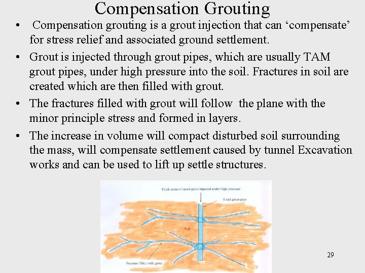 Compensation Grouting • Compensation grouting is a grout injection that can ‘compensate’ for stress