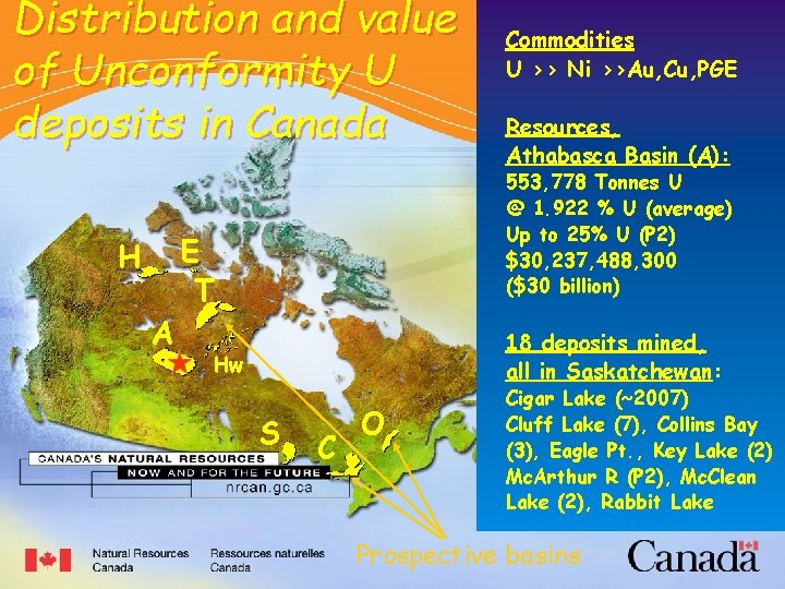 Distribution and value of Unconformity U deposits in Canada H A Commodities U >>