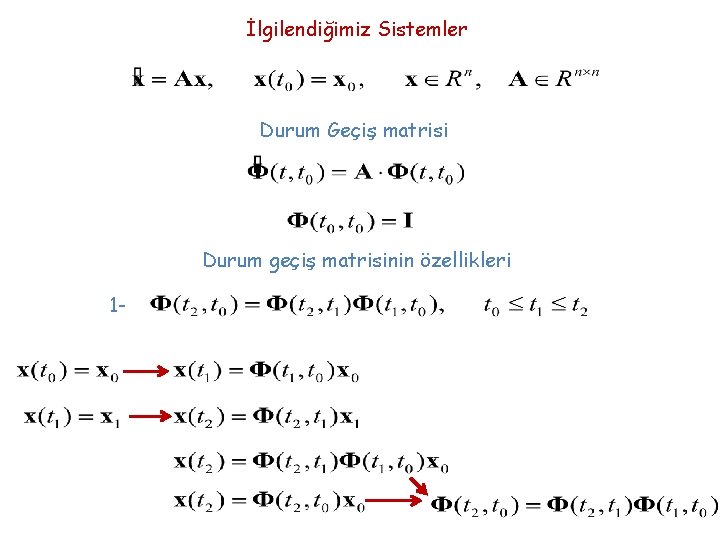 İlgilendiğimiz Sistemler Durum Geçiş matrisi Durum geçiş matrisinin özellikleri 1 - 