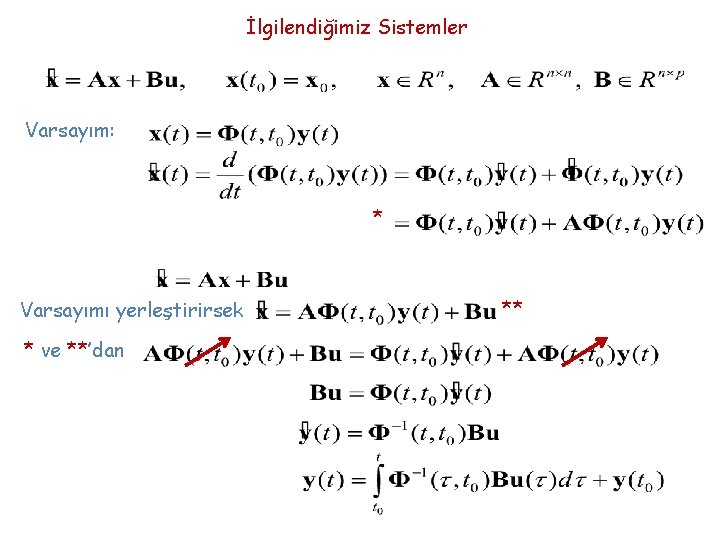 İlgilendiğimiz Sistemler Varsayım: * Varsayımı yerleştirirsek * ve **’dan ** 