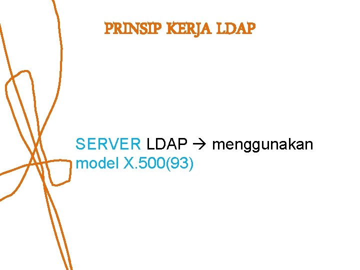 PRINSIP KERJA LDAP SERVER LDAP menggunakan model X. 500(93) PRINSIP KERJA LDAP SERVER LDAP menggunakan model X. 500(93)