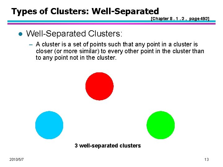 Types of Clusters: Well-Separated [Chapter 8. 1. 3 , page 493] l Well-Separated Clusters: