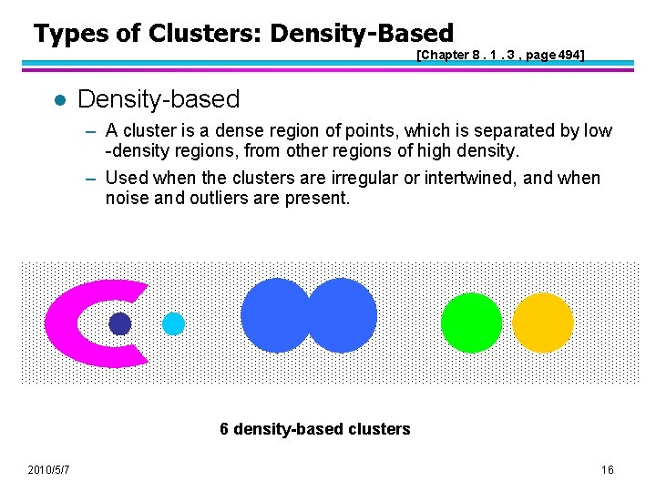Types of Clusters: Density-Based [Chapter 8. 1. 3 , page 494] l Density-based –