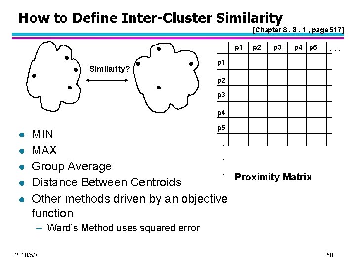 How to Define Inter-Cluster Similarity [Chapter 8. 3. 1 , page 517] p 1
