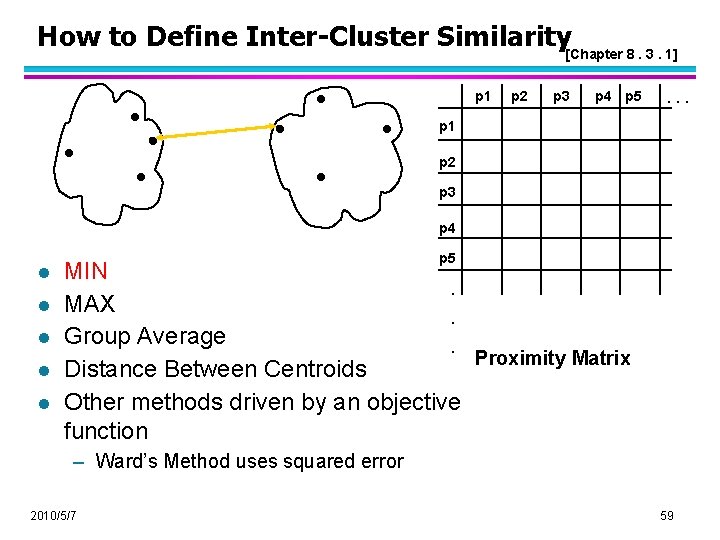 How to Define Inter-Cluster Similarity[Chapter 8. 3. 1] p 1 p 2 p 3