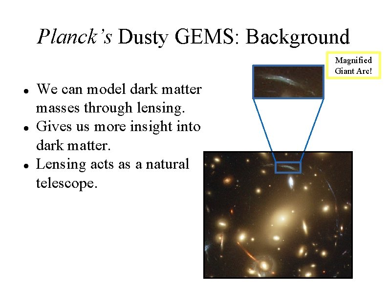 Planck’s Dusty GEMS: Background Magnified Giant Arc! We can model dark matter masses through