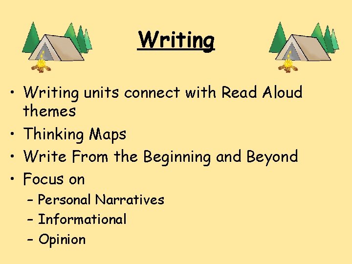 Writing • Writing units connect with Read Aloud themes • Thinking Maps • Write