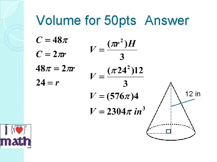 Volume for 50 pts Answer 12 in 