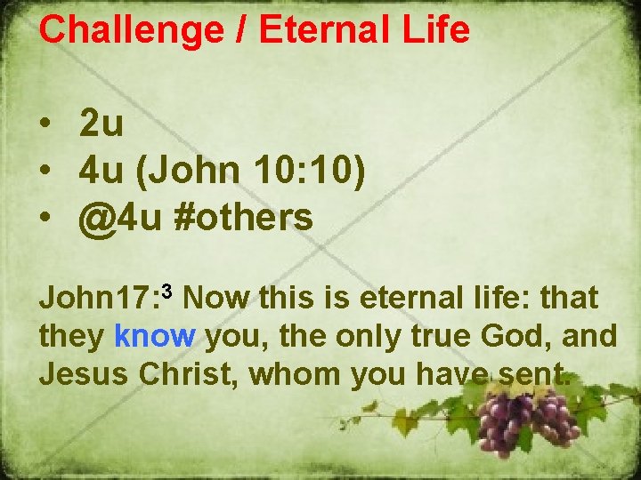 Challenge / Eternal Life • 2 u • 4 u (John 10: 10) •