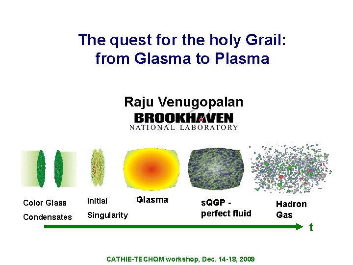 The quest for the holy Grail: from Glasma to Plasma Raju Venugopalan Color Glass