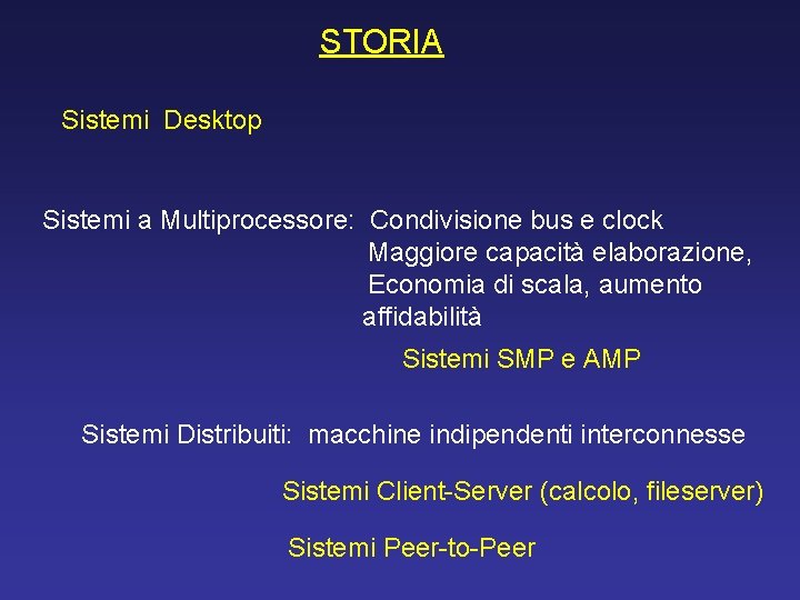 STORIA Sistemi Desktop Sistemi a Multiprocessore: Condivisione bus e clock Maggiore capacità elaborazione, Economia
