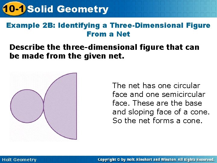 10 -1 Solid Geometry Example 2 B: Identifying a Three-Dimensional Figure From a Net