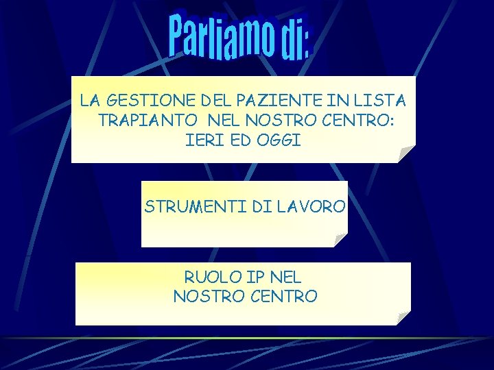 LA GESTIONE DEL PAZIENTE IN LISTA TRAPIANTO NEL NOSTRO CENTRO: IERI ED OGGI STRUMENTI