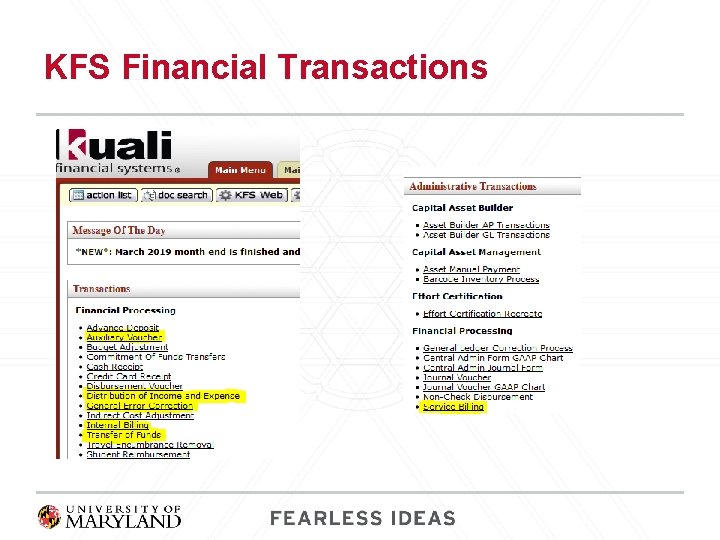 KFS Financial Transactions 