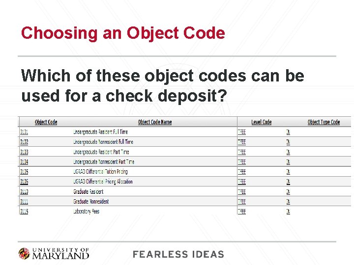 Choosing an Object Code Which of these object codes can be used for a