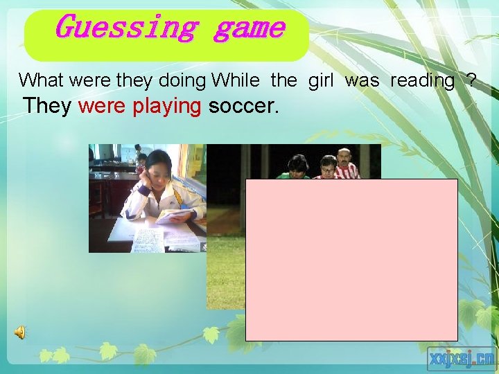 What were they doing While the girl was reading ? They were playing soccer.
