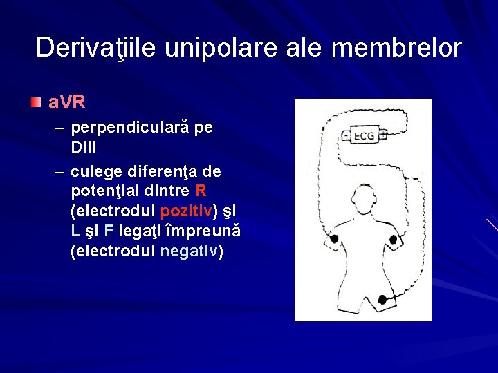 Derivaţiile unipolare ale membrelor a. VR – perpendiculară pe DIII – culege diferenţa de