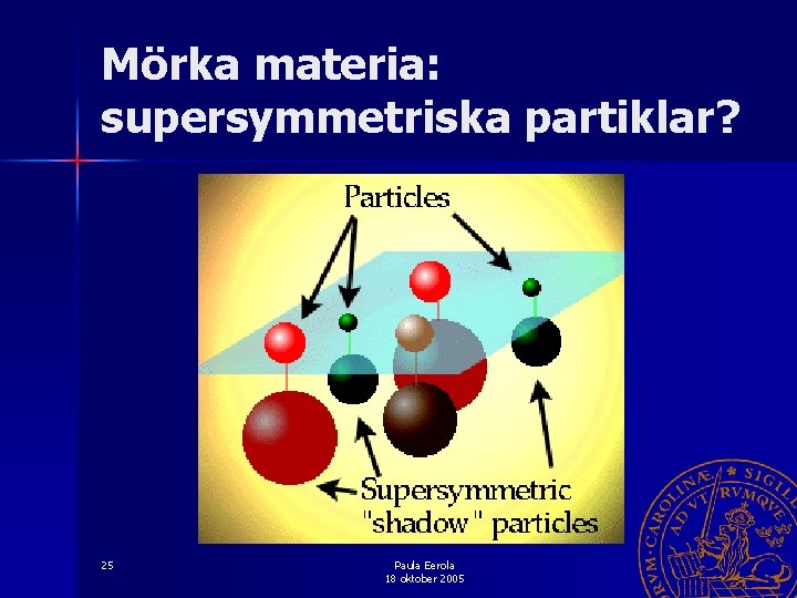 Mörka materia: supersymmetriska partiklar? 25 Paula Eerola 18 oktober 2005 