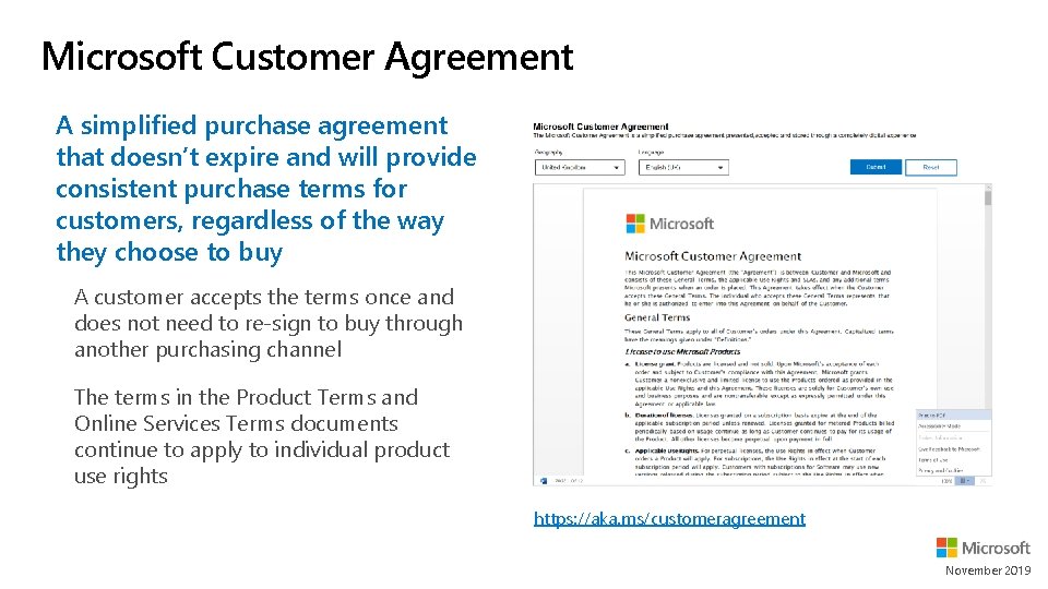 Microsoft Customer Agreement A simplified purchase agreement that doesn’t expire and will provide consistent Microsoft Customer Agreement A simplified purchase agreement that doesn’t expire and will provide consistent