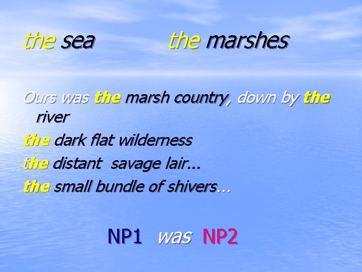 the sea the marshes Ours was the marsh country, down by the river the