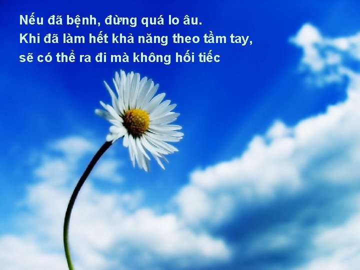 Nếu đã bệnh, đừng quá lo âu. Khi đã làm hết khả năng theo