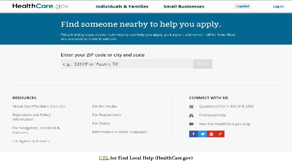 Find Help URL for Find Local Help (Health. Care. gov) 