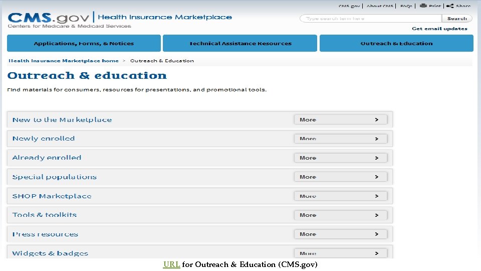 CMS – Outreach Materials URL for Outreach & Education (CMS. gov) 