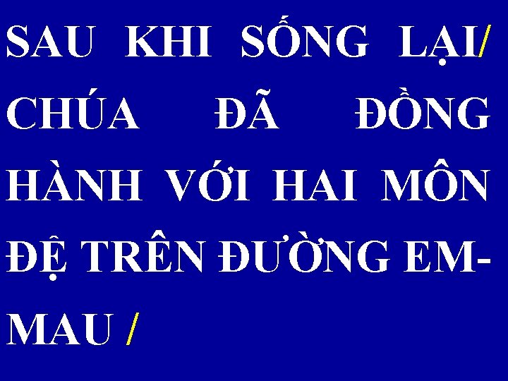 SAU KHI SỐNG LẠI/ CHÚA ĐÃ ĐỒNG HÀNH VỚI HAI MÔN ĐỆ TRÊN ĐƯỜNG