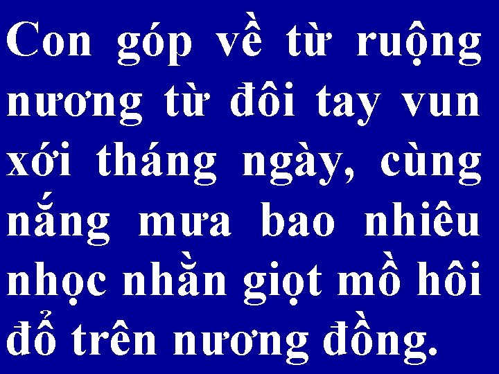 Con góp về từ ruộng nương từ đôi tay vun xới tháng ngày, cùng