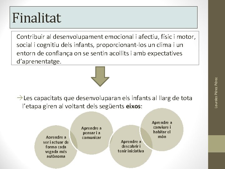 Finalitat Les capacitats que desenvoluparan els infants al llarg de tota l’etapa giren al Finalitat Les capacitats que desenvoluparan els infants al llarg de tota l’etapa giren al