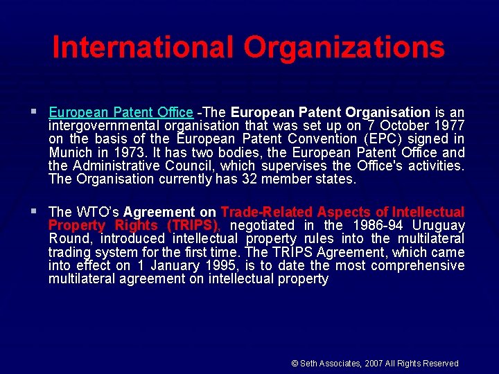 International Organizations § European Patent Office -The European Patent Organisation is an intergovernmental organisation