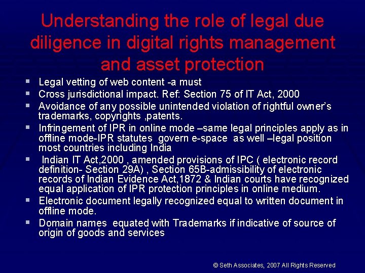 Understanding the role of legal due diligence in digital rights management and asset protection