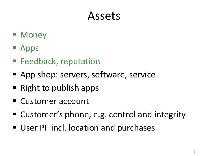 Assets § § § § Money Apps Feedback, reputation App shop: servers, software, service