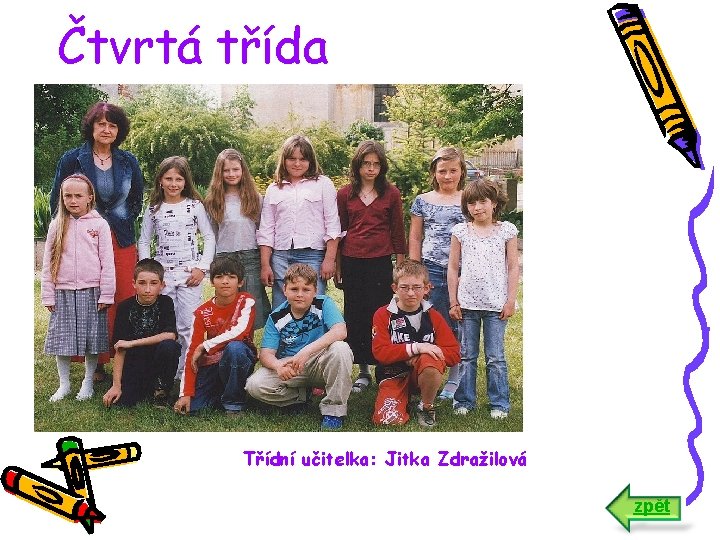 Čtvrtá třída Třídní učitelka: Jitka Zdražilová zpět 