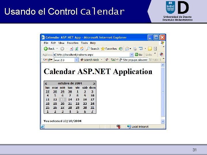 Usando el Control Calendar 31 