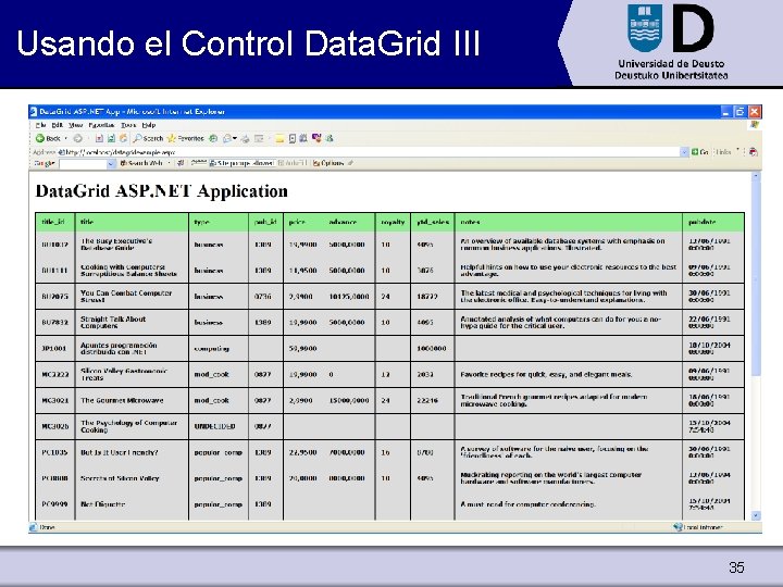 Usando el Control Data. Grid III 35 