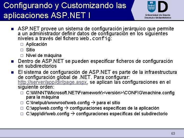 Configurando y Customizando las aplicaciones ASP. NET I n ASP. NET provee un sistema