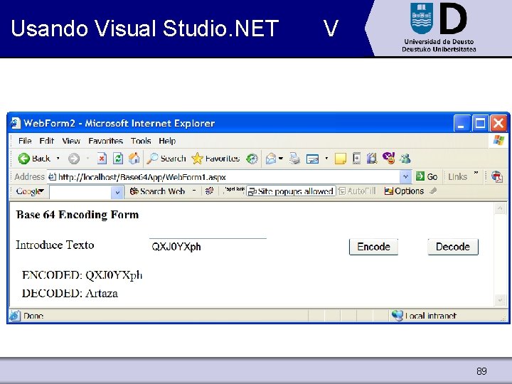 Usando Visual Studio. NET V 89 