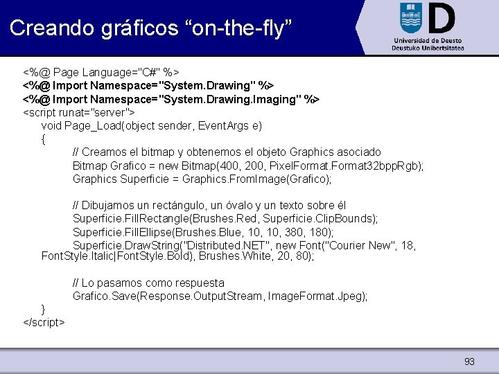 Creando gráficos “on-the-fly” <%@ Page Language="C#" %> <%@ Import Namespace="System. Drawing. Imaging" %> <script