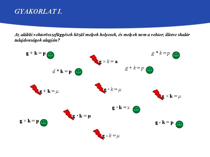 GYAKORLAT I. Az alábbi vektorösszefüggések közül melyek helyesek, és melyek nem a vektor, illetve GYAKORLAT I. Az alábbi vektorösszefüggések közül melyek helyesek, és melyek nem a vektor, illetve
