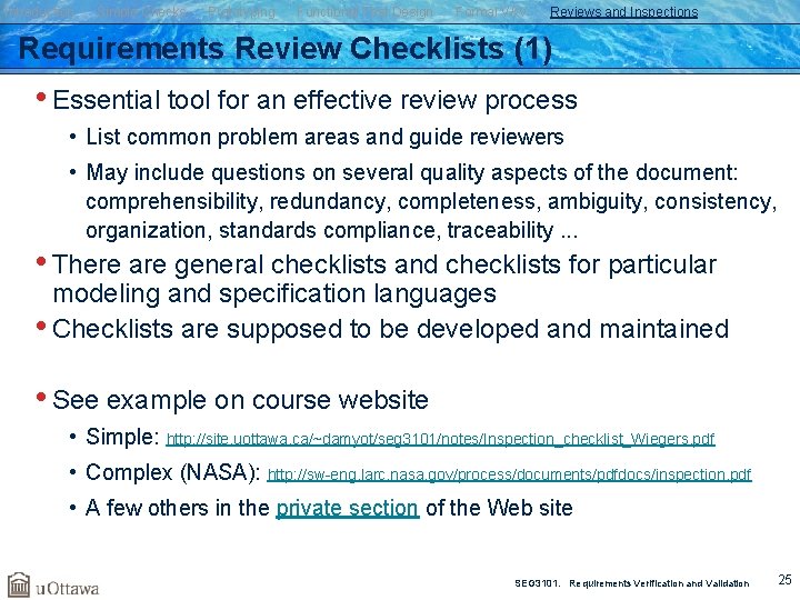 Introduction Simple Checks Prototyping Functional Test Design Formal V&V Reviews and Inspections Requirements Review